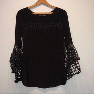 Frank Lyman Black Top Lace Insert with Lace Sleeve Edge Size 6 classic